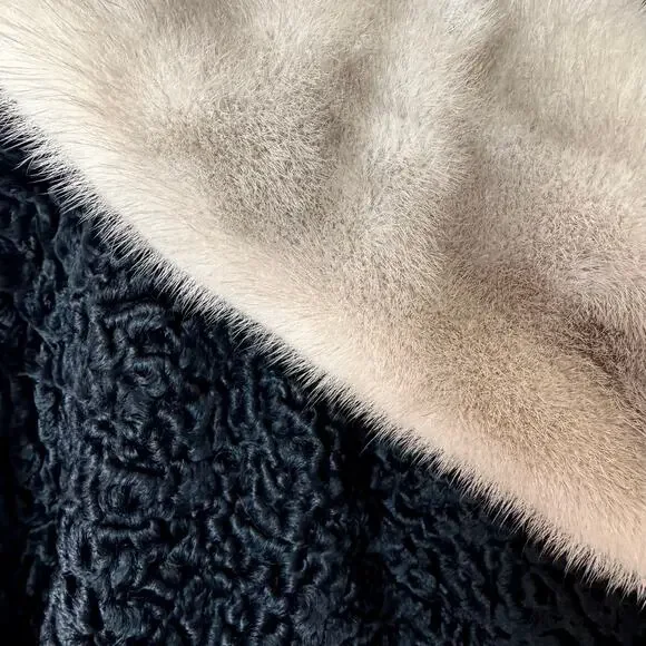 Vintage black curly Persian lamb fur coat genuine fur collar Max Zeller L-XL - Picture 8 of 10